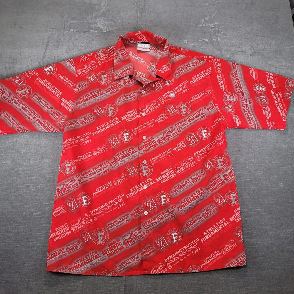 Southpole Men's Vintage Red Graphic Print Short Sleeve Button‎ Up Shirt XL